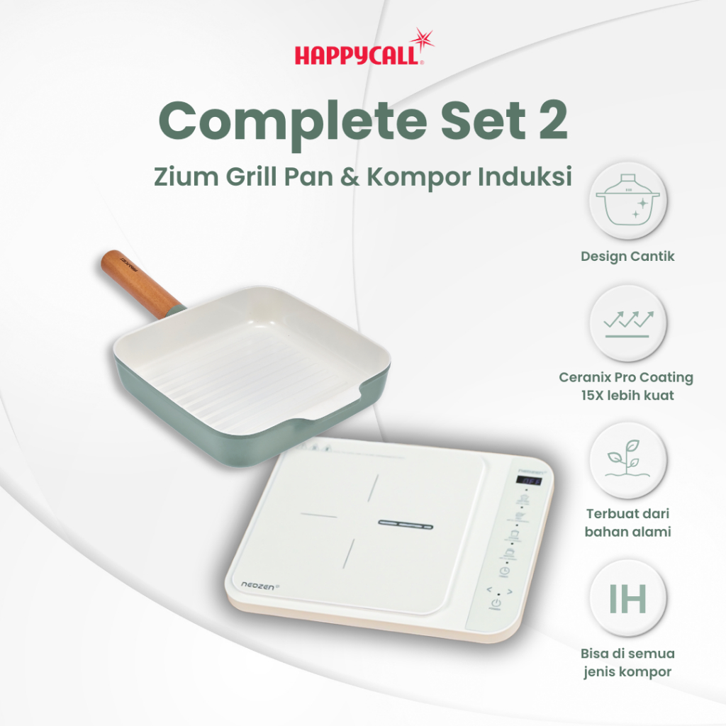 Happycall Paket Zium Grill Pan IH 22 cm + Neozen Induction Stove IH8 - Penggorengan Grill Anti Lengk