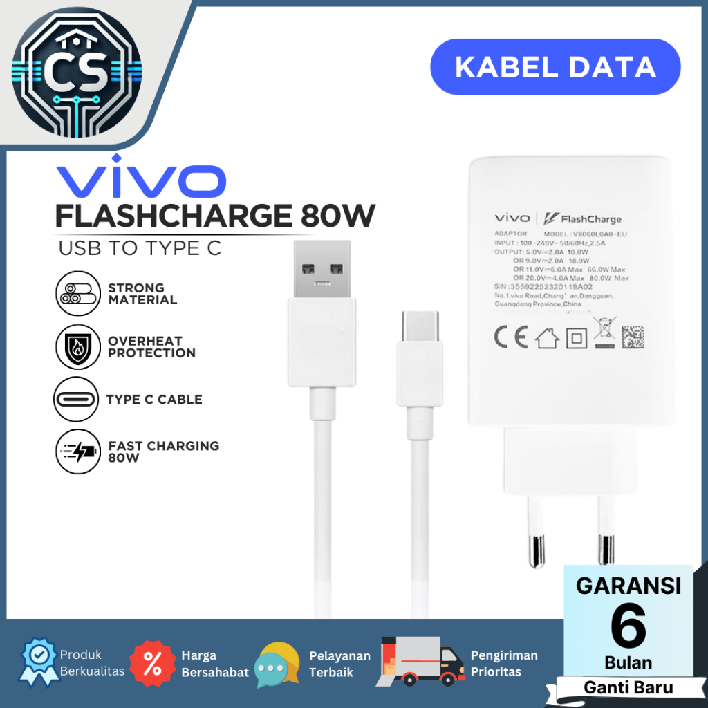 Charger Vivo 80 Watt Type C Flash Charger Original 100%