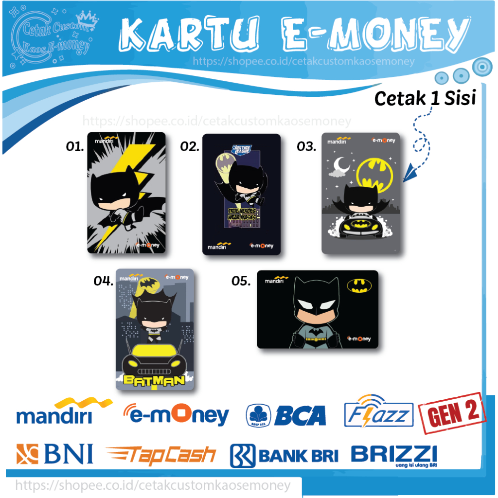 KARTU E MONEY E TOLL SUPERHERO BABY BATMAN KARTUN KUMPULAN EMONEY MANDIRI BCA BNI BRI - 1 SISI