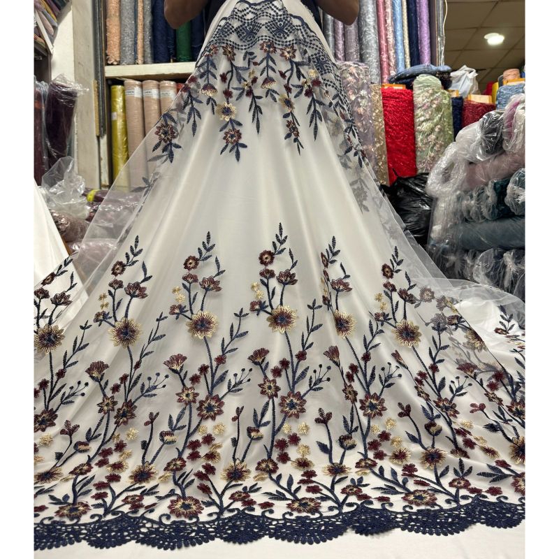 Kain Bahan Tile Garden Putih Kombinasi Warna (ada renda)/Kain Garden /Kain Tile Bunga/ Kain Bahan Ke