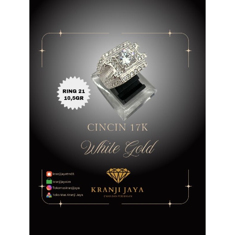 Cincin cor ukir permata emas putih 17K