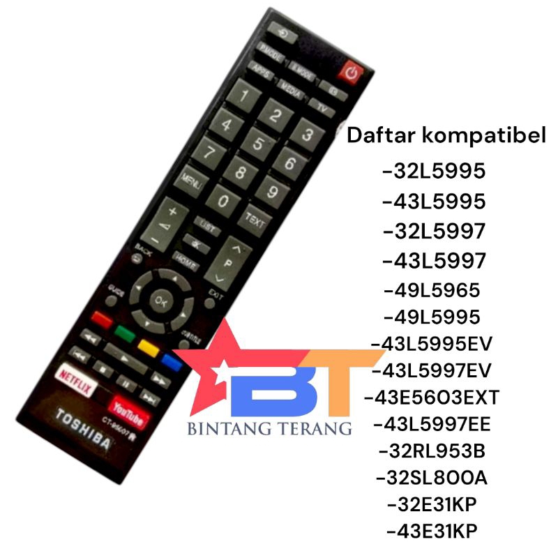 REMOT REMOTE TV TOSHIBA SMART TV CT-95007 ORIGINAL PABRIKAN