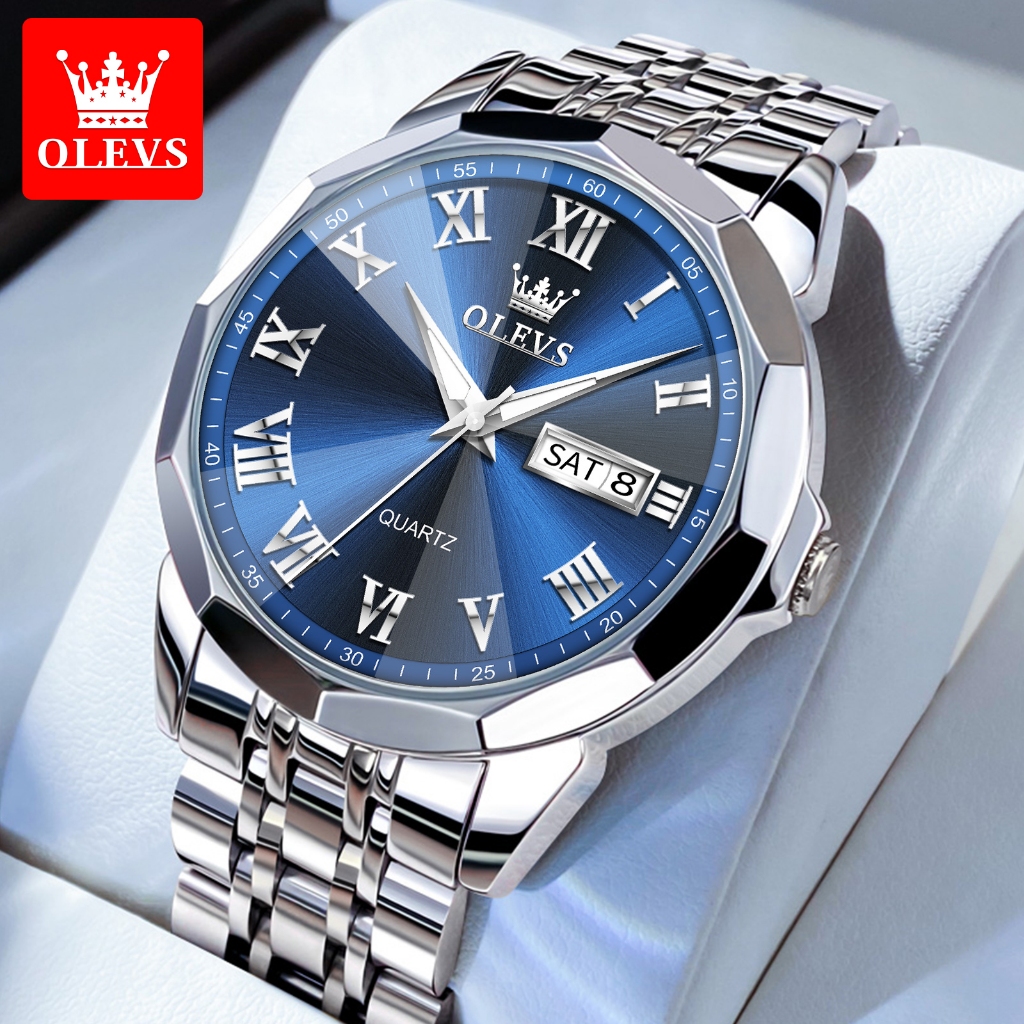 OLEVS Jam Tangan Pria Original Terbaru Keren Anti Air Stainless Steel Besi Jam Tangan Pria Rantai