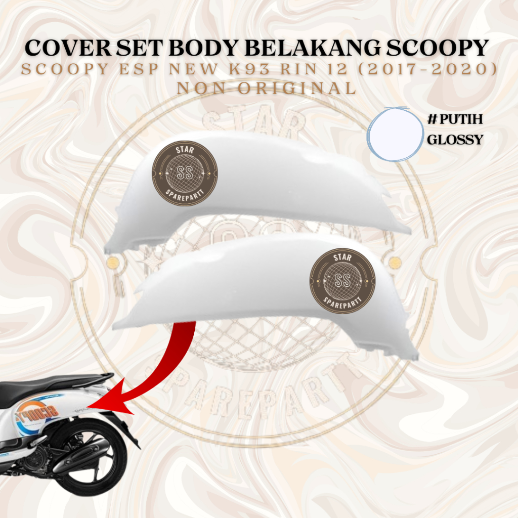 Cover SET Body Belakang Scoopy New Esp Ring 12 K93 (2017-2020) Putih Glossy-Non Original BERKUALITAS