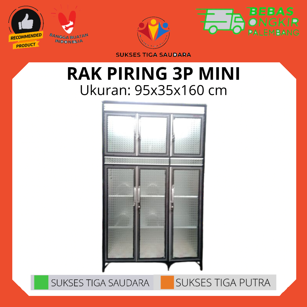LEMARI PIRING 3 PINTU FULLBOX MINI KACA ALUMINIUM BELAKANG SENG
