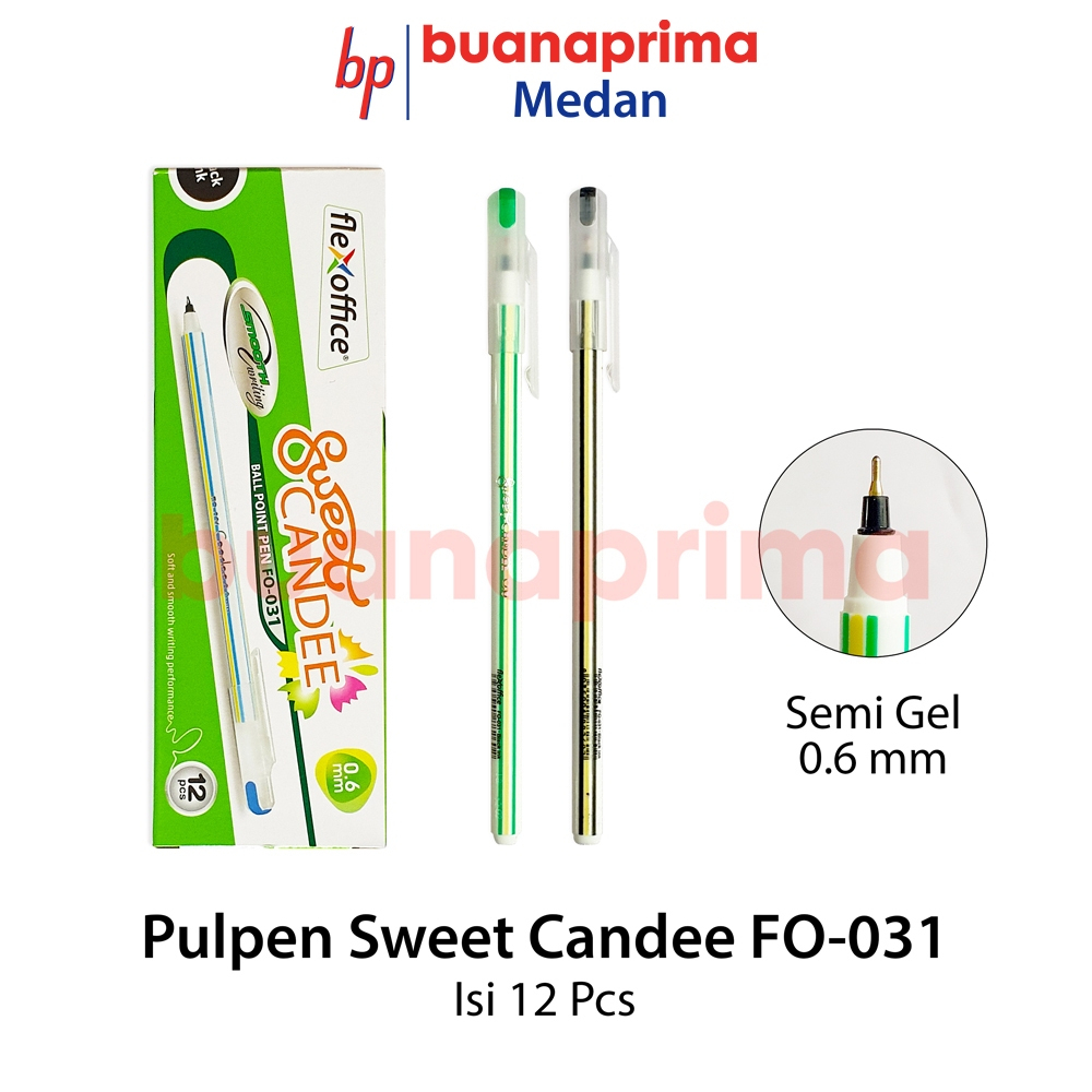 

Pulpen FLEXOFFICE SWEET CANDEE Tip 0.6 mm isi 12 pcs Hitam FO-31 Pen Semi Gel