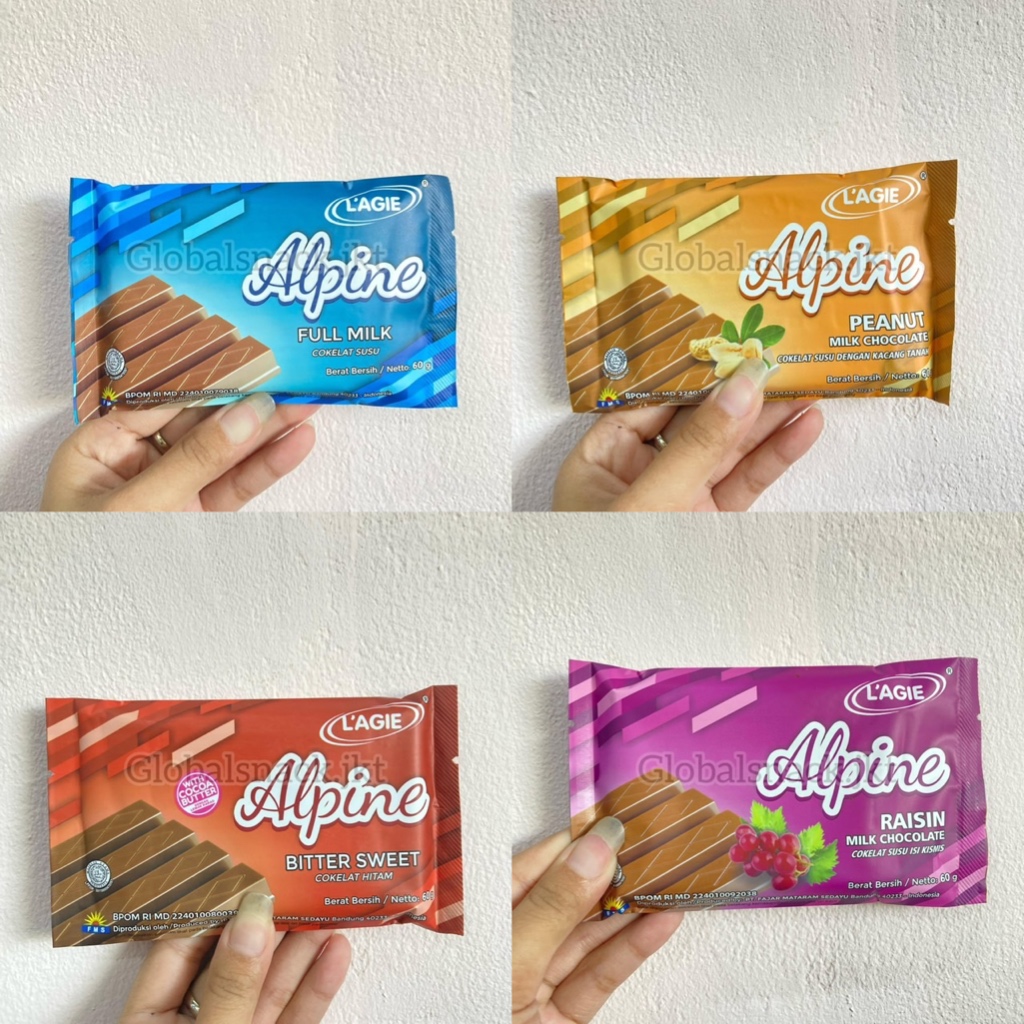 

L’AGIE ALPINE RAISIN MILK CHOCO / PEANUT / BITTER SWEET / FULL MILK - COKLAT LOKAL