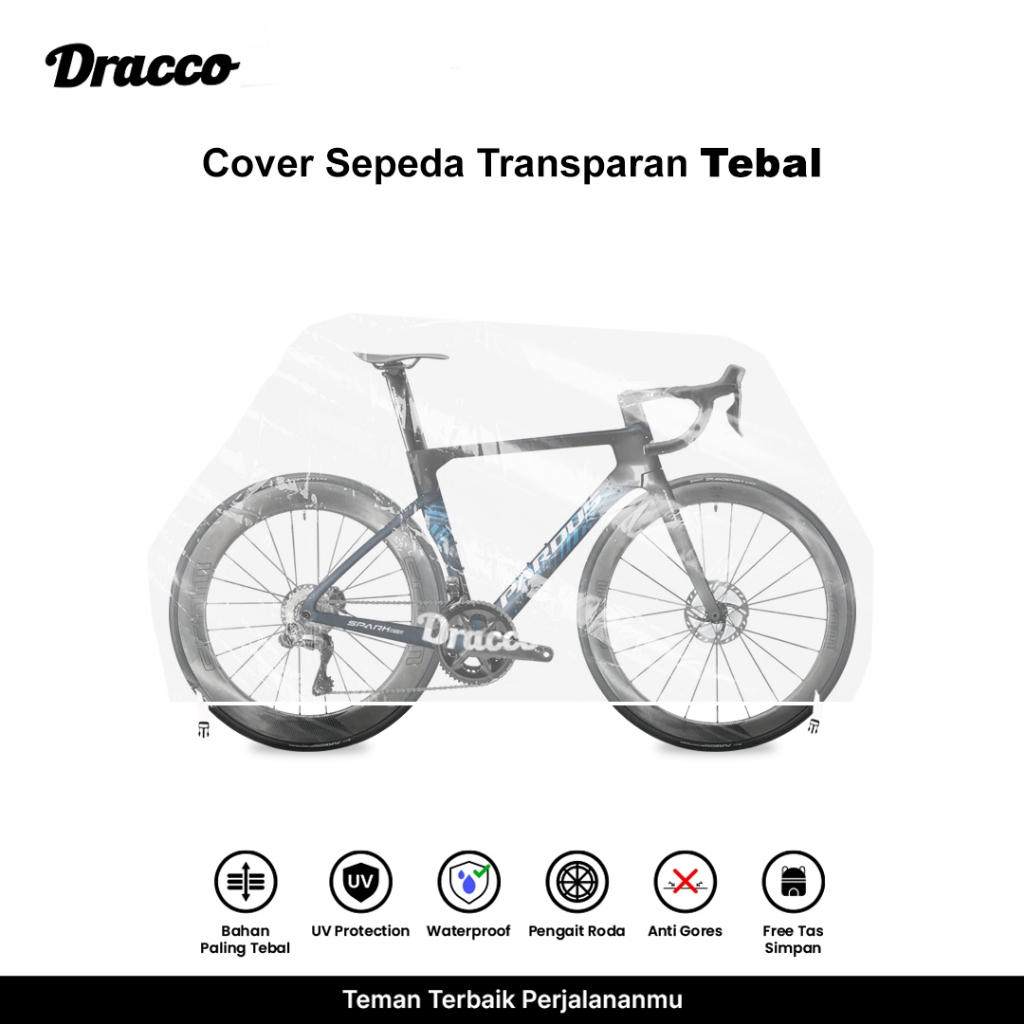 DRACCO sarung sepeda PARDUS cover roadbike transparan tebal waterproof anti debu free tas simpan