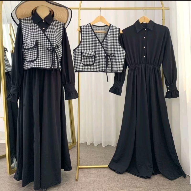 HELENA DRESS SET MAXI 2 in 1 Gamis Wanita Busui Kekinian Baju Lebaran 2025
