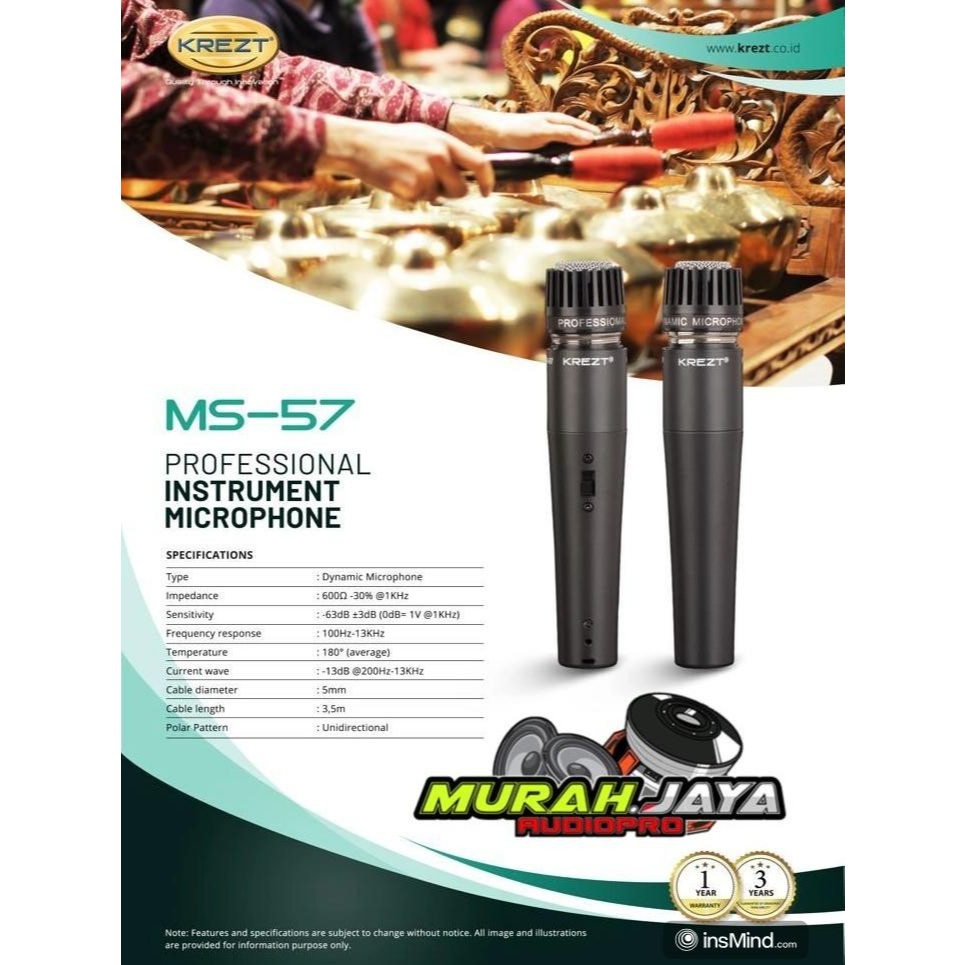 MIC KABEL KREZT MS-57 ORIGINAL - MIC KABEL UNTUK MIC KENDANG DAN MIC INSTRUMENT MERK KREZT ORIGINAL