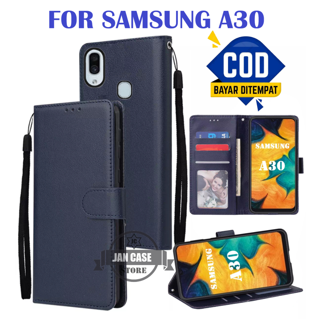 leather case premium untuk SAMSUNG A30 flip cover model bisa buka tutup lipat dan standing