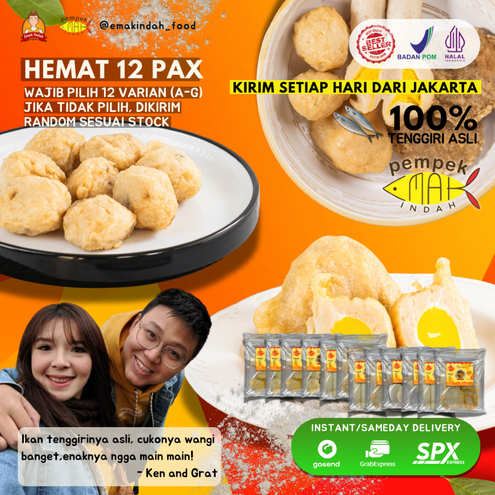 

PEMPEK EMAK INDAH - PEMPEK MPENAK PALEMBANG ASLI IKAN TENGGIRI - Paket Hemat 12 Pax PILIH VARIAN