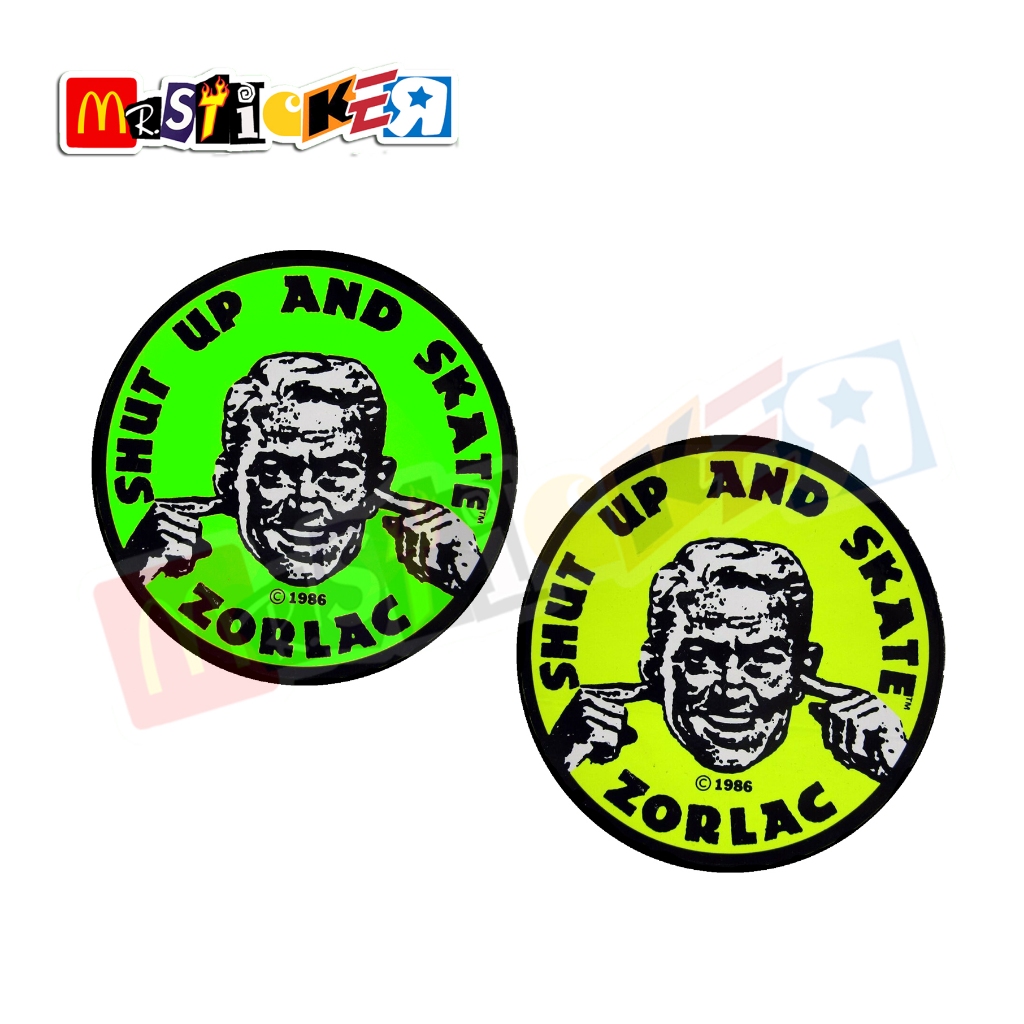 

sticker ZORLAC Skateboards shut up and skate logo rounded stiker retro