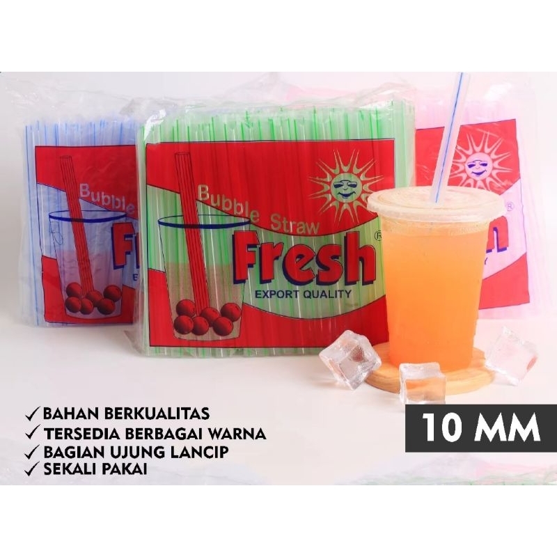SEDOTAN PLASTIK BOBA FREH 10 MM / SEDOTAN BUBLLE TEA WARNA -WARNI UJUNG TAJAM