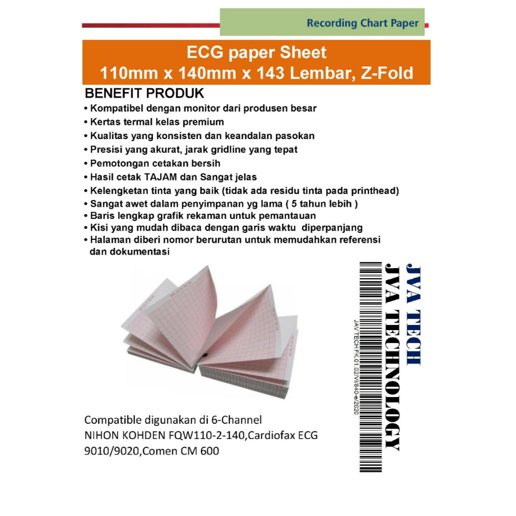 ECG paper Sheet 110mm x 140mm x 143 Lembar, Z-Fold, NIHON KOHDEN FQW110-2-140,Cardiofax ECG 90109020