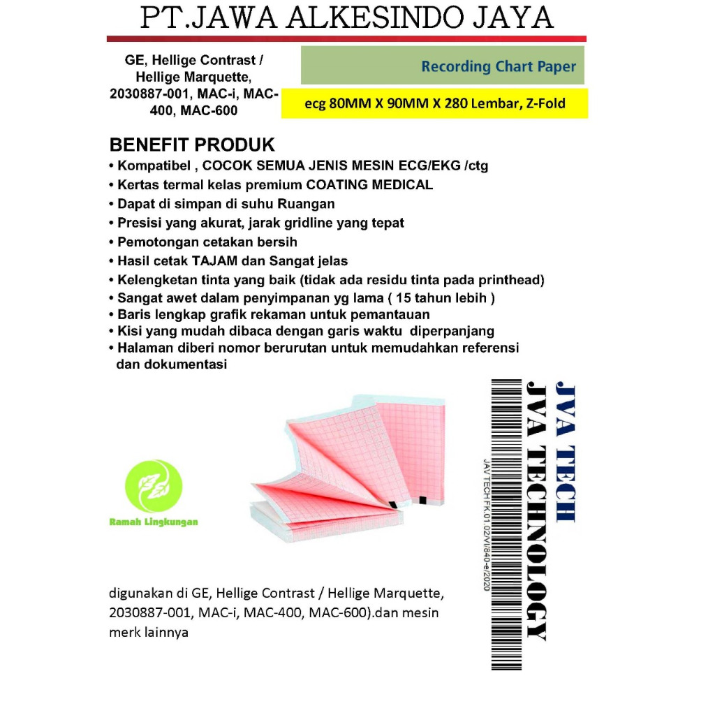 ECG paper Sheet,80MM X 90MM X 280 Lembar, Z-Fold,bahan kertas medical terbaik import khusus spanyol
