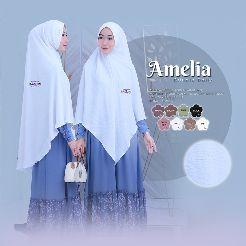AMELIA CRINCLE BERGO HIJAB, HIJAB SYAR'I BERGO, HIJAB CASUAL DAILY, BAHAN CRINCLE AIRFLOW IMPORT, BA