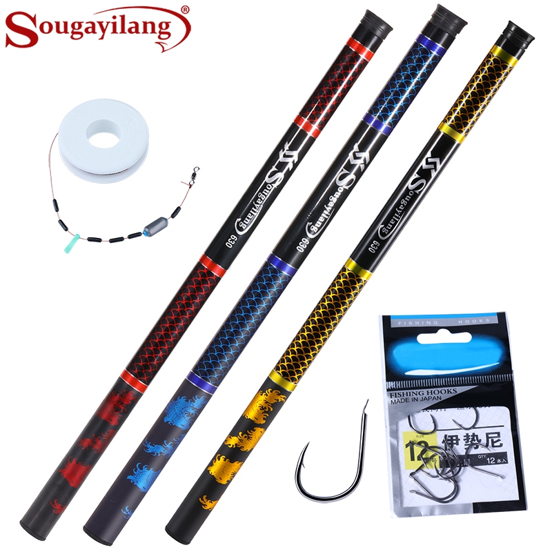 Sougayilang joran tegek Teleskopik Portable joran tegek FIshing Rod 2.7-6.3m joran tegek Tiga warna