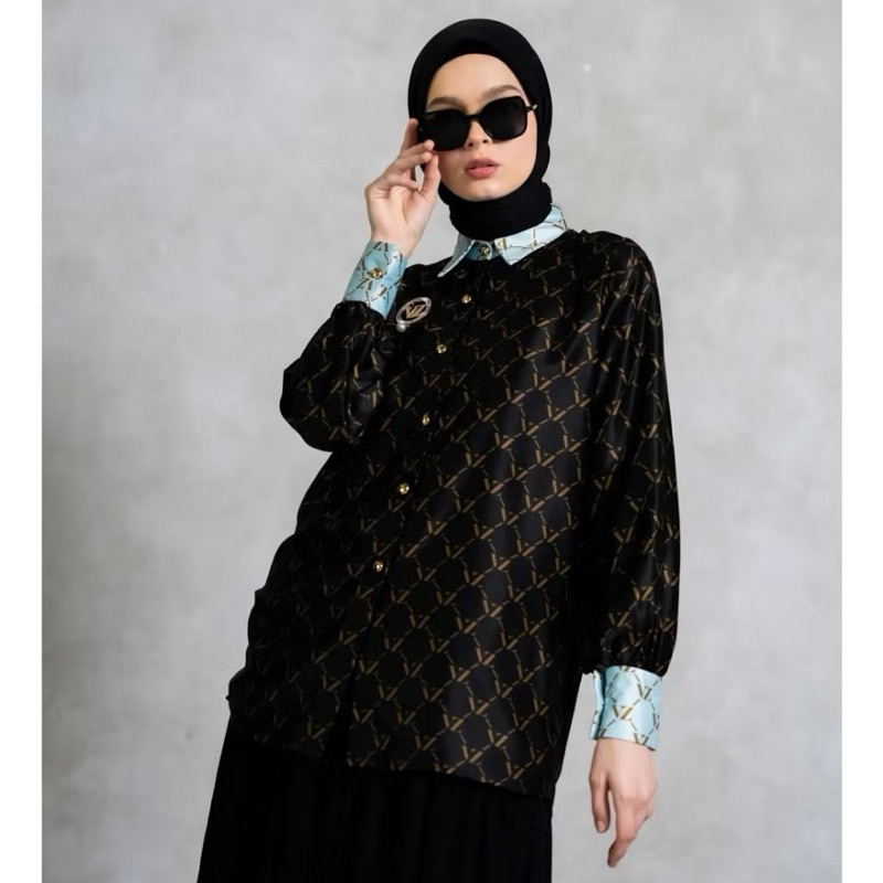 VZ MONOGRAM TWO TONE SHIRT - Black-Blue