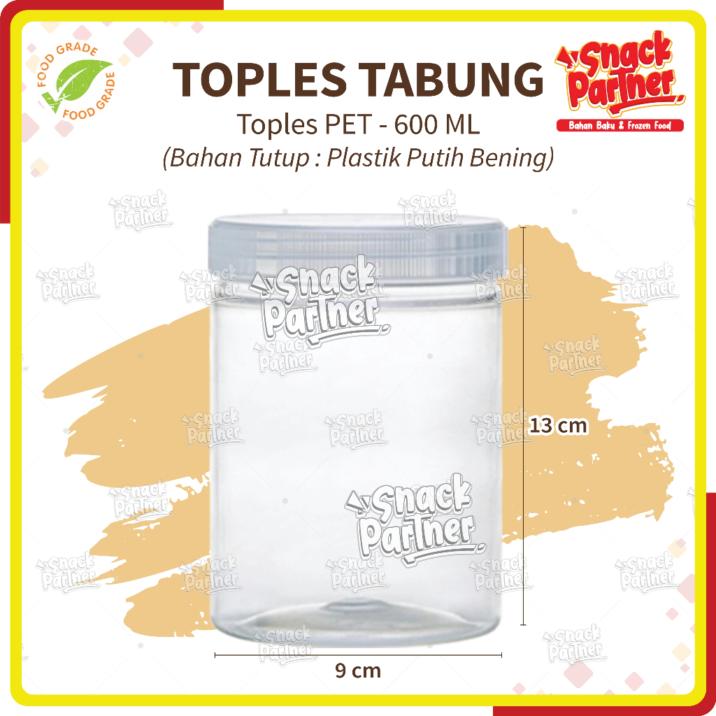 TOPLES TABUNG 600 ML - Toples Bening Transparan Plastik 600ML - Tempat Kue Kering Nastar Cookies Ban