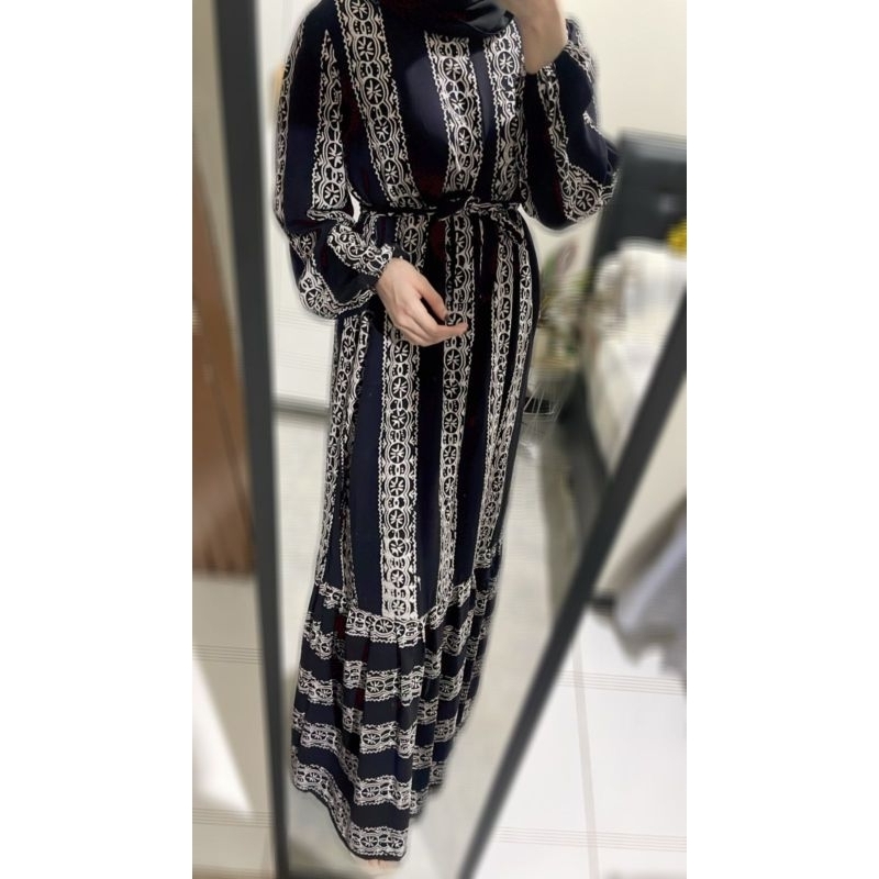 dress abaya batik cap busui friendly dasar hitam