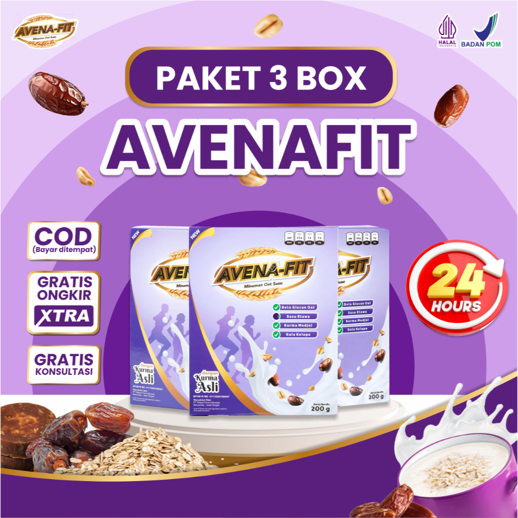 

Paket 3 Box Avena Fit Susu Sereal Oat - Bantu Turunkan Kolesterol Tinggi Dan Sehatkan Jantung