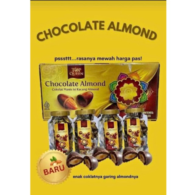 

Cokelat Kacang Almond Top Queen Dus isi 4 Toples
