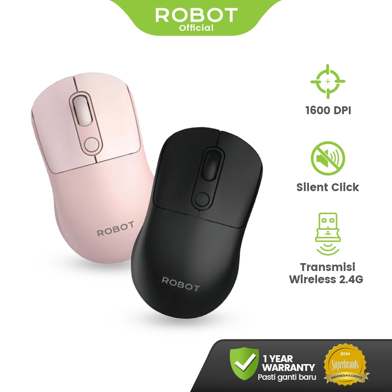 ROBOT Mouse Wireless Silent Click 2.4GHz Optical 1600DPI Split Wireless Mouse M207 Original - Garans