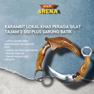 karambit lokal khas peraga silat tajam 2 sisi plus sarung batik