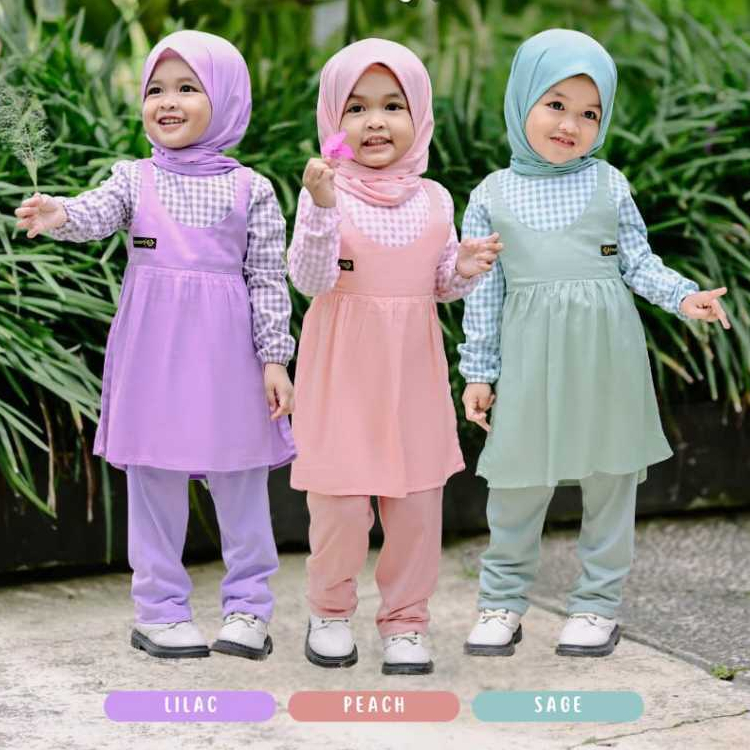 Cutekids Setelan Tunik One Set Dress Anak Perempuan Atasan Baju Lengan Panjang dan Celana Umur 1 2 3