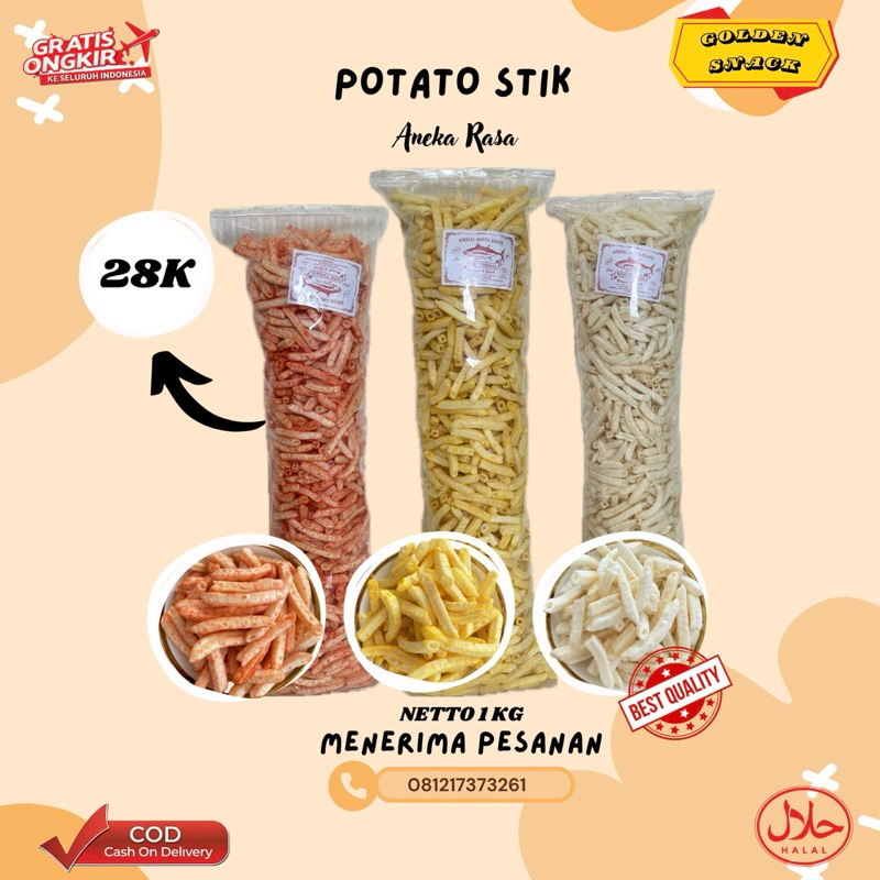 

CAMILAN POTATO 1 KG KERUPUK KENTANG snack ringan tiga rasa jagung manis, balado, dan asin