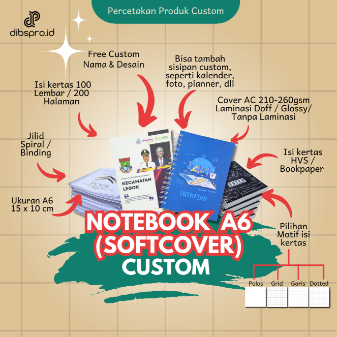 

NOTEBOOK CUSTOM A6 SOFTCOVER ISI 100 LEMBAR