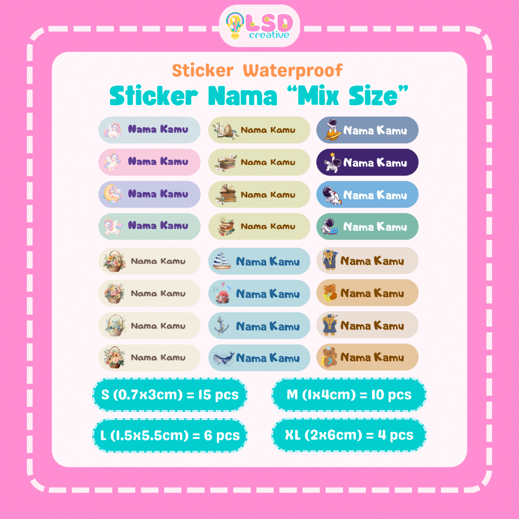 

LSD Mix Size Sticker Warna Waterproof Anti Air