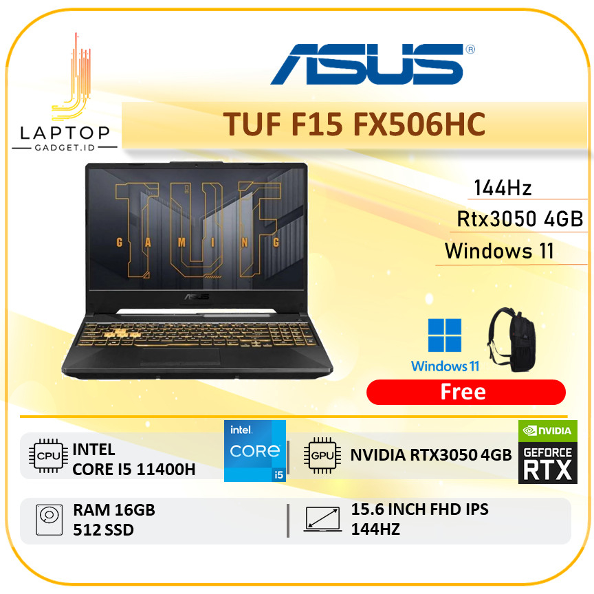 Asus Tuf Gaming F15 FX506HC Intel i5 11400H RTX3050 4GB/ 16GB 512GB W11 15.6FHD IPS 144HZ