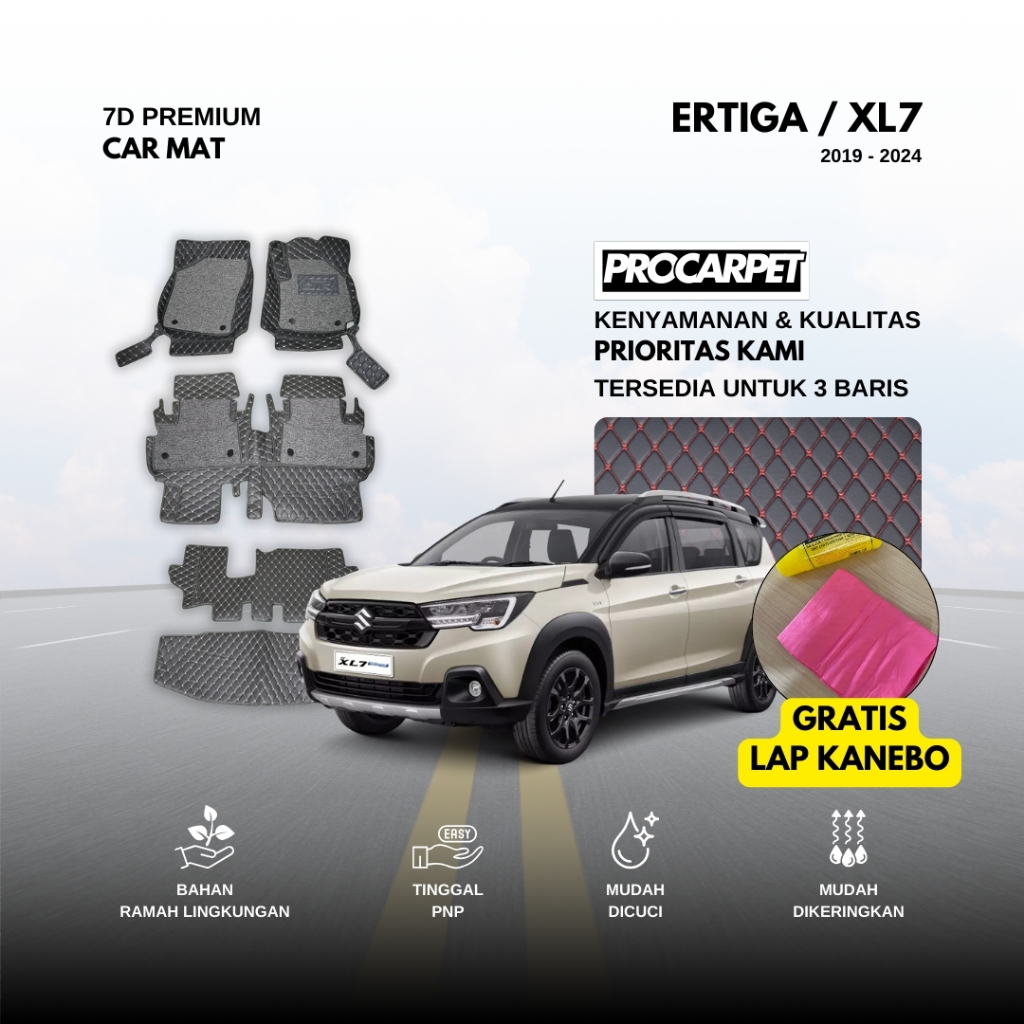 Karpet 7D+Karpet Mie Coil ProCarpet Premium Car SUZUKI ALL NEW ERTIGA / XL7 2019-2024 + Bonus Kanebo
