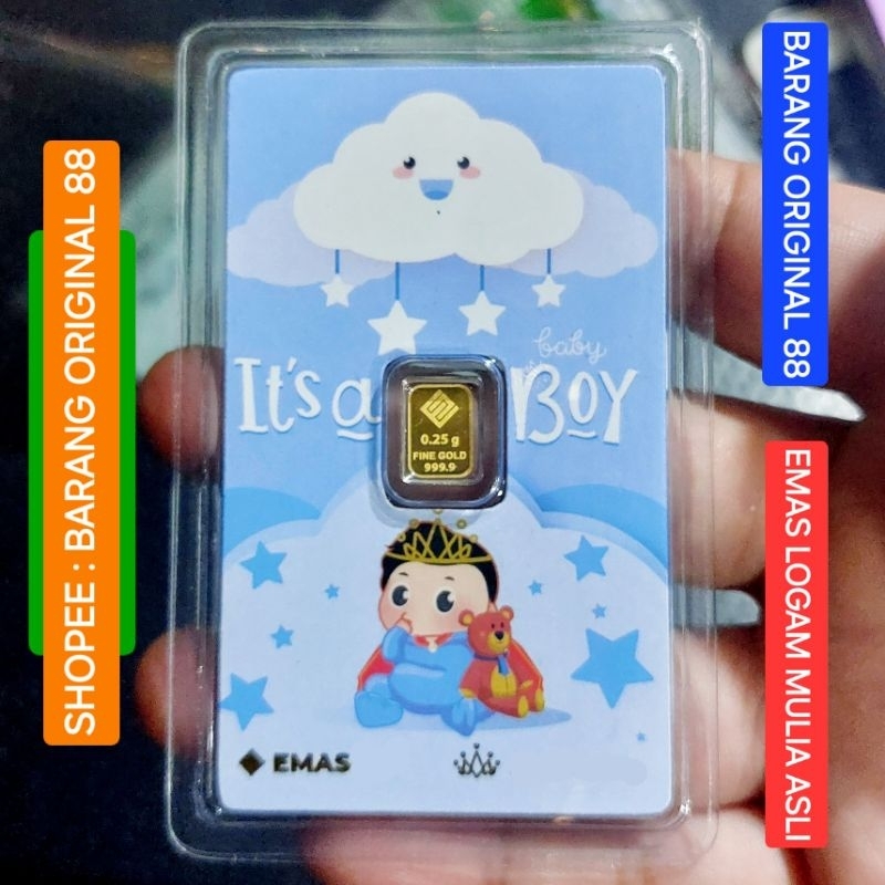 KADO ANAK LAKI LAKI HADIAH LAHIRAN BAYI COWOK EMAS 0.25 GRAM ASLI 999.9 LOGAM MULIA 0,25 GR MURNI 24