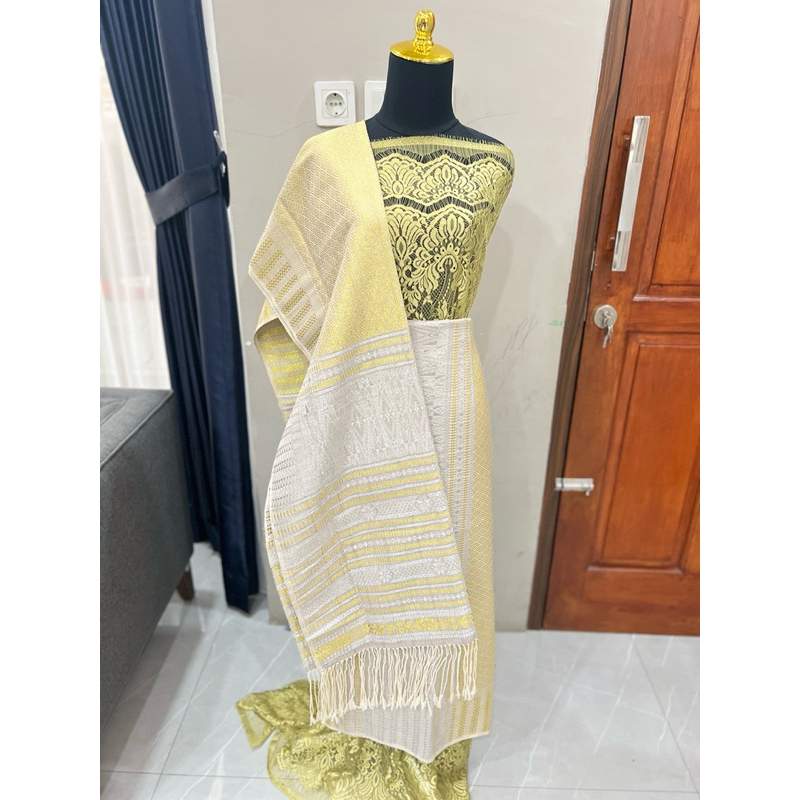 Tumtuman Pengantin Full Kristal Premium Silver Gold Cream Songket Batak