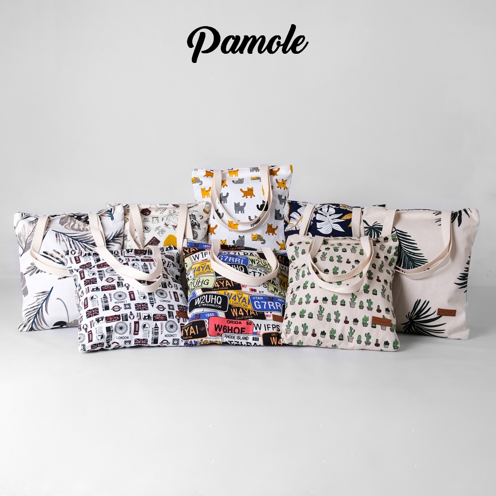 Pamole - Totebag Kekinian Motif Lucu Bahan Kanvas Penutup Resleting dan Pakai Furing Lapis Dalam