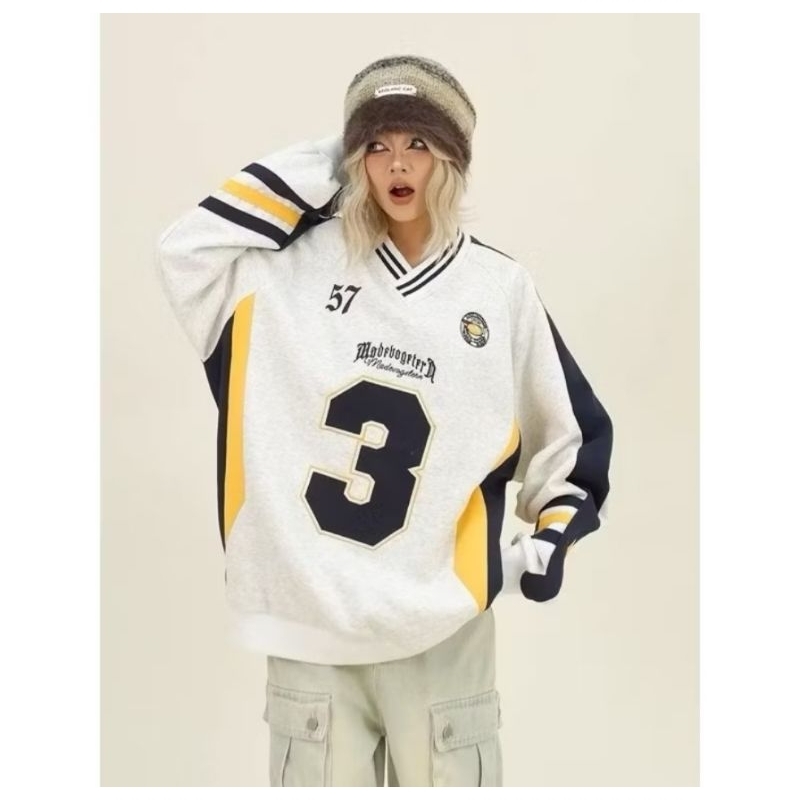 SWEATER WANITA MADEVOGETERN 3 V NECK OVERSIZE