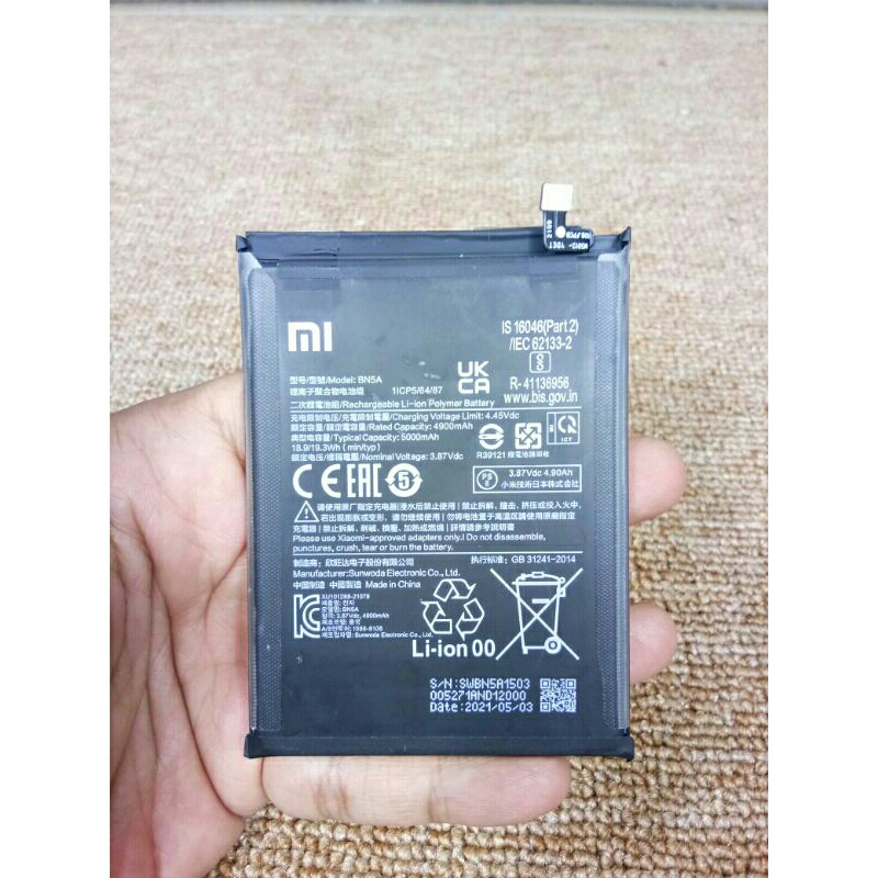 Baterai BEKAS COPOTAN redmi note 10 5G/redmi 10/note 10T/poco m3 pro 5G/BN5A ORI copotan