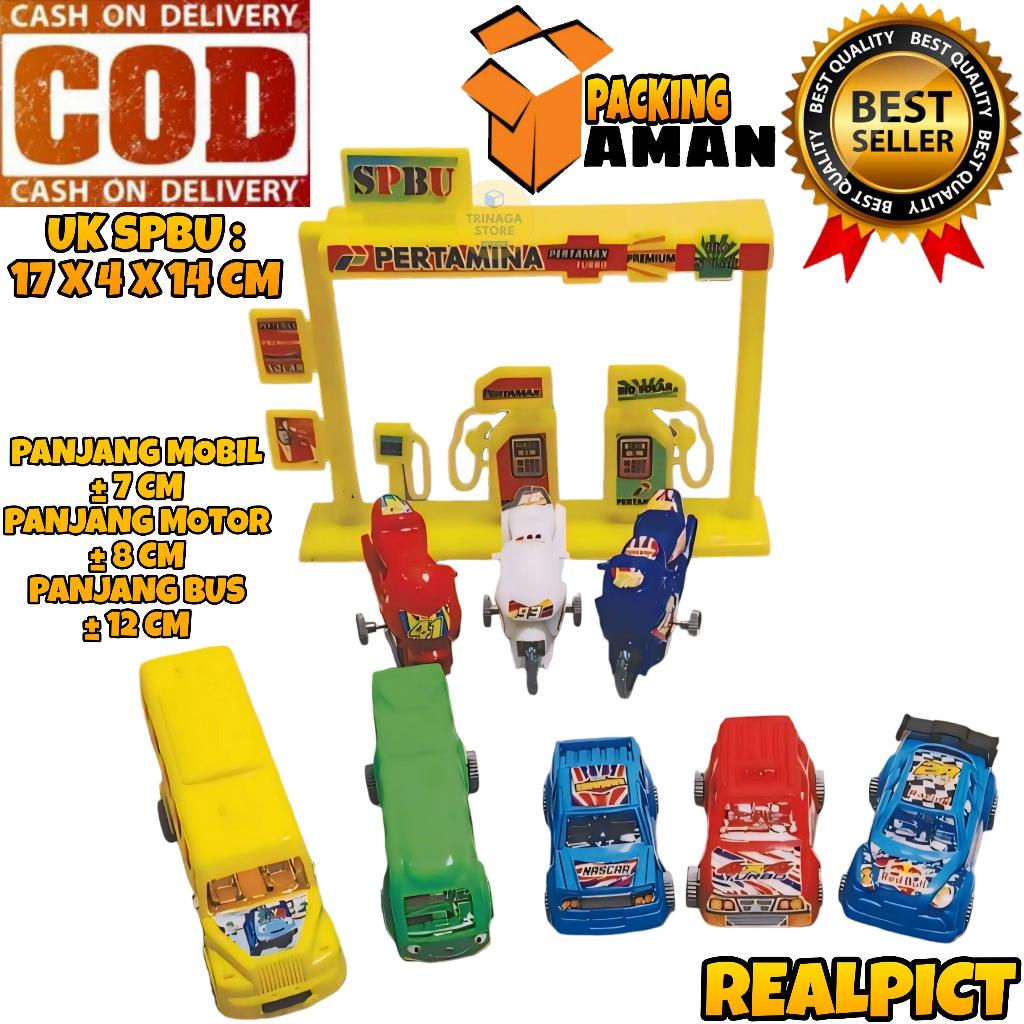 ( BISA COD ) PROMO Mainan Anak Mobil Mobilan Bus Dan Motor + SPBU Pom Bensin / Mainan Anak Laki Laki