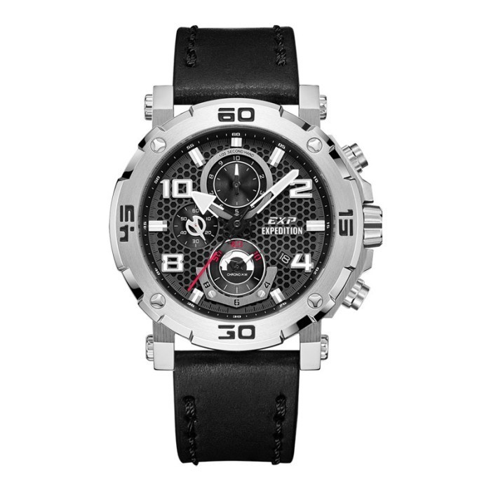 Jam Tangan Pria Expedition E 6769 GCLSSBA E 6769 GC LSSBA Chronograph  Black Dial Black Leather Orig