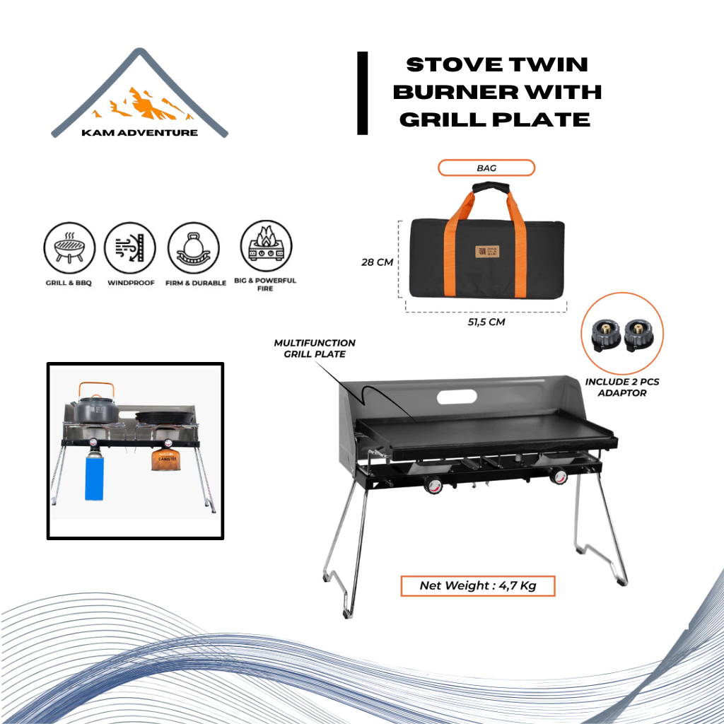 Kompor Dhaulagiri Stove Twin Burner With Grill Plate 2 Tungku