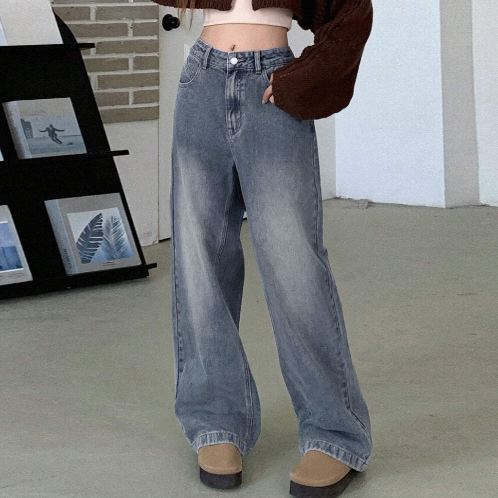 Baffel Jeans Terbaru Loose Wide Leg Jeans Wanita Panjang High Waist Korean Style Casual Fashion Mopp