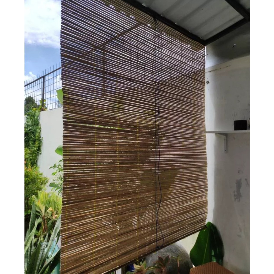 tirai bambu krey untuk outdoor indoor ukuran lebar 3m x tinggi 3m + tali penggulung