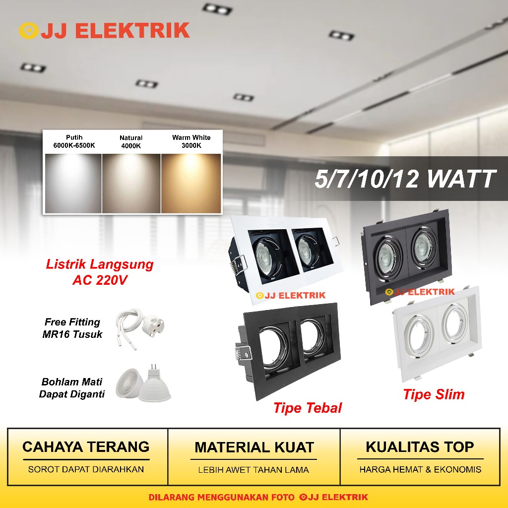 Kap Downlight MR16 2 Lubang Lampu Spotlight Plafon Adjustable