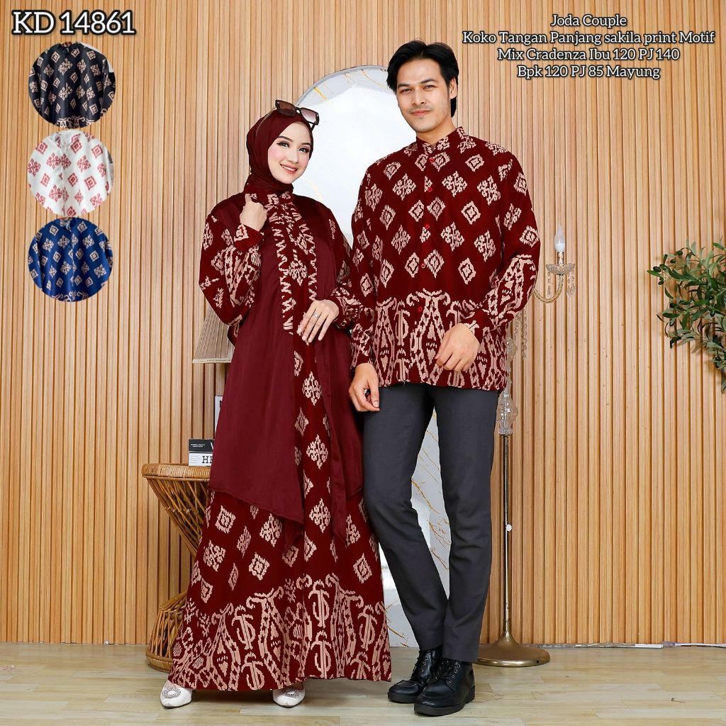 KD 14861 (isi 2 pasang) ASYA Couple Ibu Jumbo Gamis Joda Jilbab Segi Empat dan Ayah Baju Koko Tangan