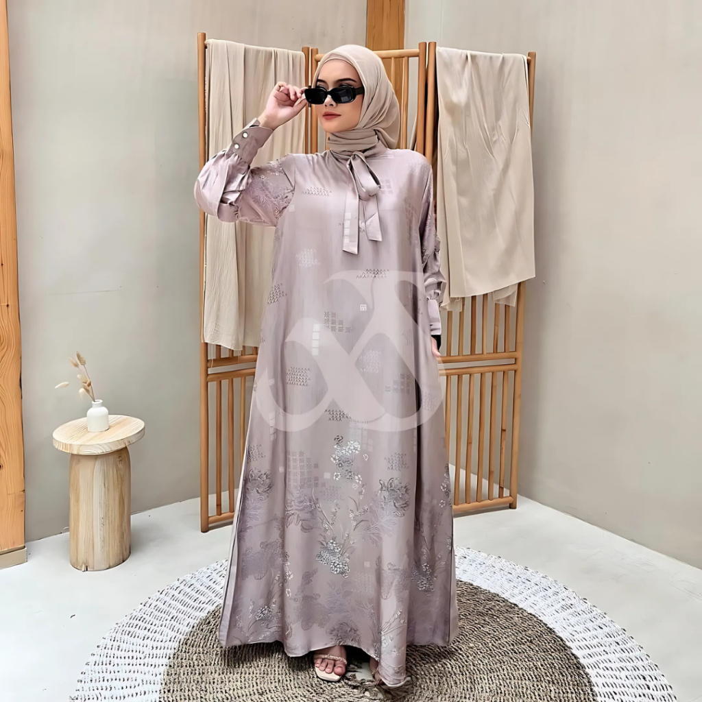 Ghina Dress by Ayesha | Gamis Sutra Silk | Motif Printing Elegant