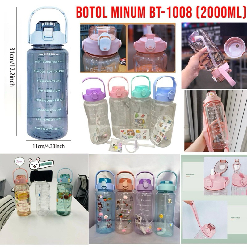 Botol Minum Jumbo 2 Liter BT1008 Botol Minum Jumbo 2000ML Transparan Free Stiker BPA Free