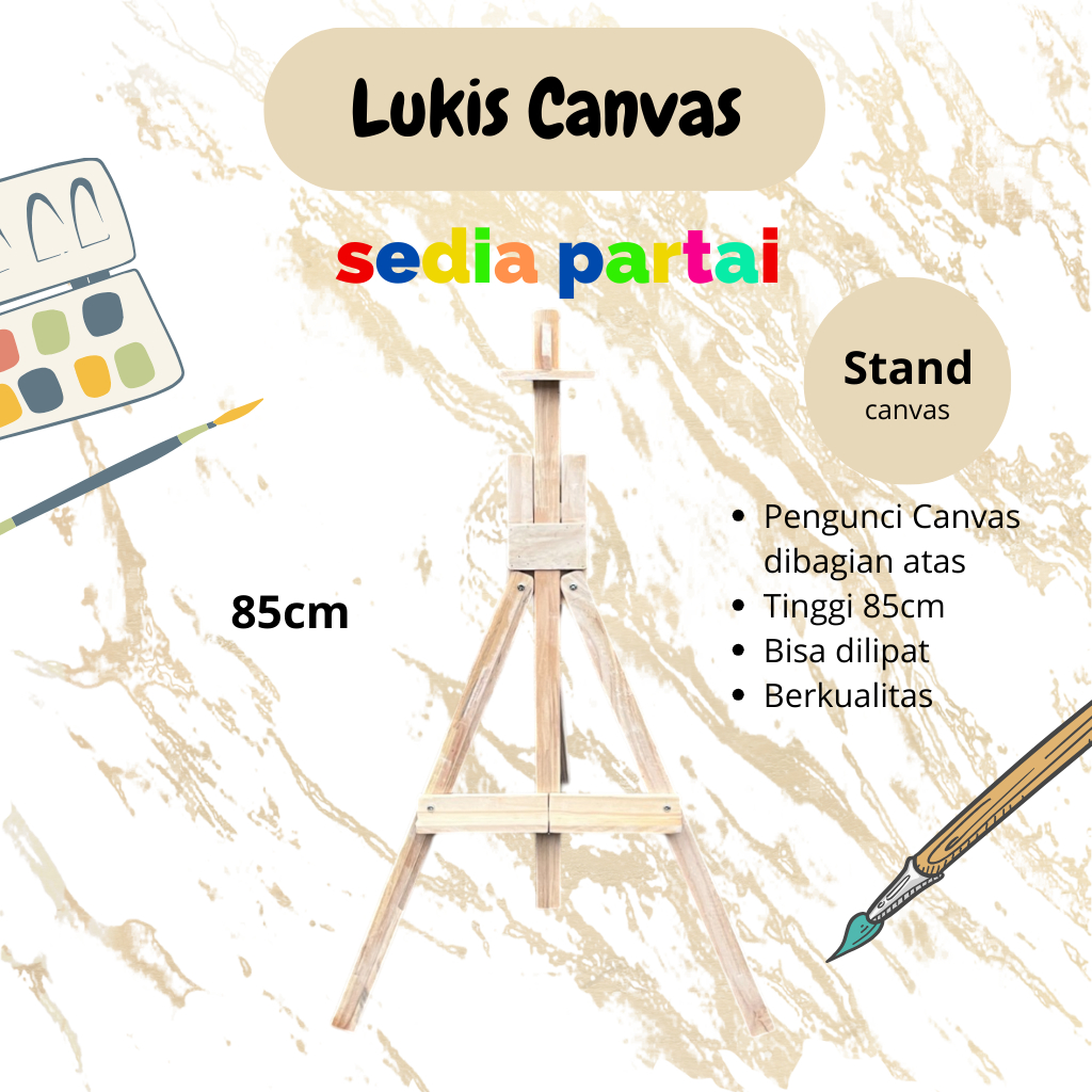 

Easel Stand Lukis Lipat Kayu untuk Canvas dan Styrofoam 85 cm Awet Siap pakai Berkualitas